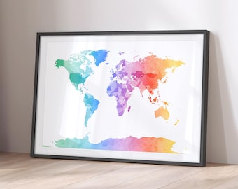 Watercolor Map of the World, Art Print Poster WM (1274)
