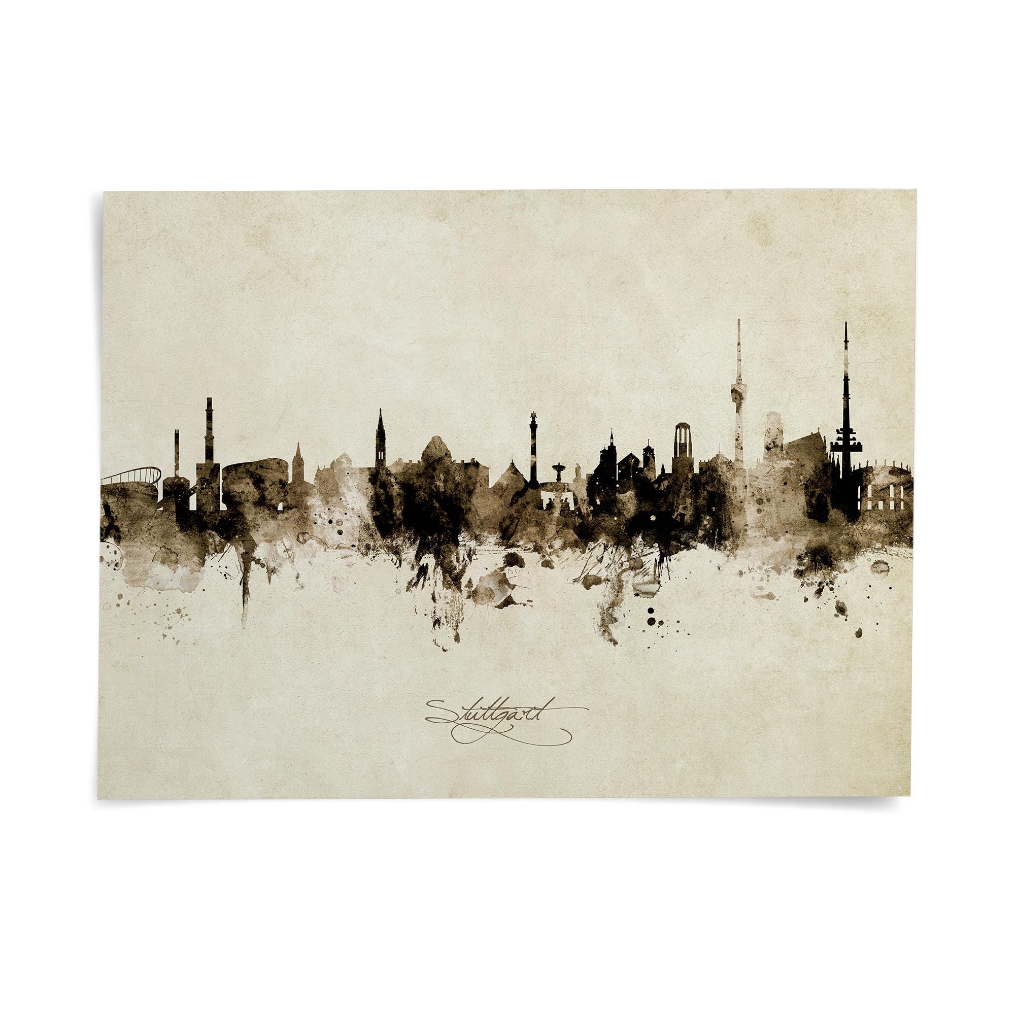 Stuttgart Skyline Deutschland, Cityscape Painting Art Print Poster