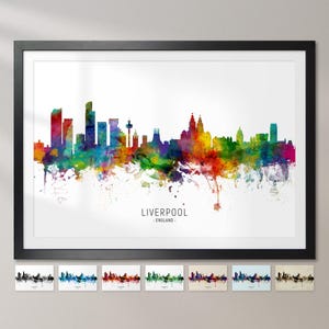Liverpool skyline Engeland, stadsgezicht schilderij kunst print poster CX (6508)