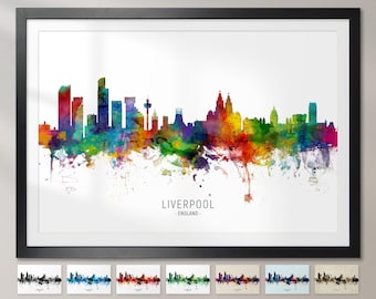 Liverpool Skyline England, Cityscape Painting Art Print Poster CX (6508)