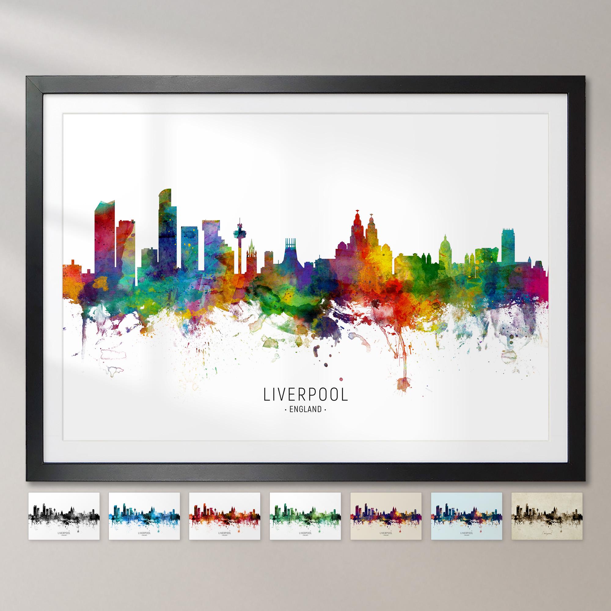 Liverpool Skyline England, Cityscape Painting Art Print Poster CX (6508)