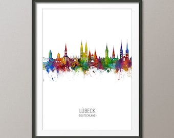 Lübeck Skyline, Lübeck Germany Cityscape Art Print Poster Portrait (5076)