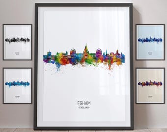 Póster con retrato artístico del horizonte de Egham, Inglaterra - PX (25863)