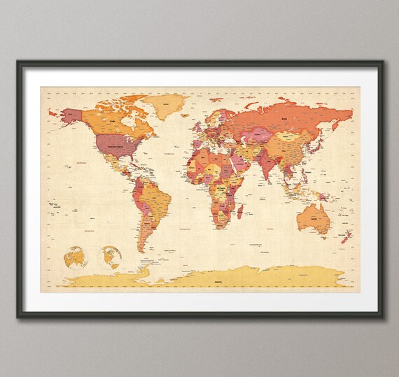 Political Map of the World Map Art Print 24x36 inch 478 | Etsy