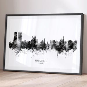 Marseille Skyline France, Cityscape Painting Art Print Poster BX (11681)