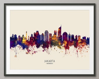 Jakarta Skyline Indonesia, Cityscape Painting Art Print Poster LS (15180)