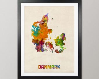 Mapa de Dinamarca, póster con impresión artística en acuarela, decoración de pared para viajes por el país - JM (516)