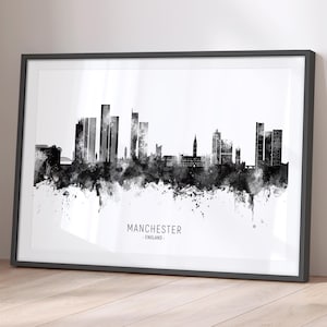 Manchester Skyline England, Cityscape Painting Art Print Poster BX (37784)