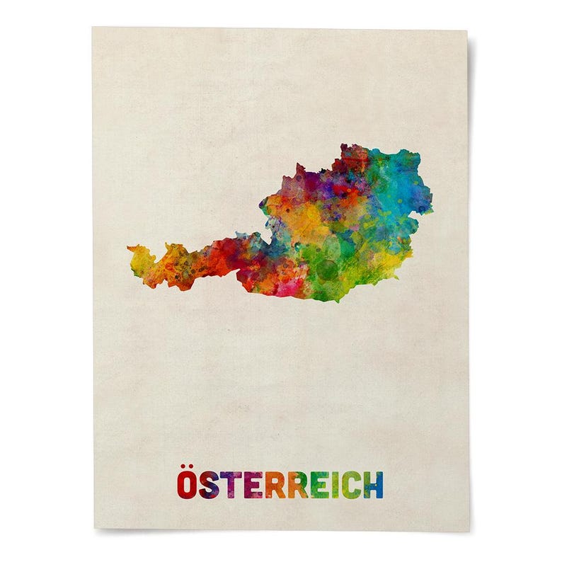 Austria Map, Österreich Map, Watercolour Art Print Poster, Country Travel Wall Decor - JM (1809) image 2
