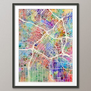 Los Angeles Map, Downtown Los Angeles California City Street Map, Art Print (2336)