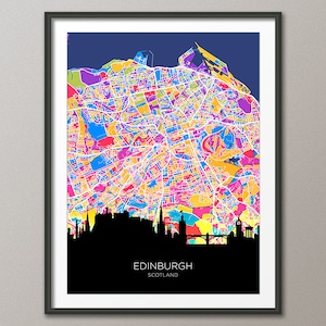 Carte d'horizon d'Édimbourg en Écosse, affiche imprimée paysage urbain (32278)