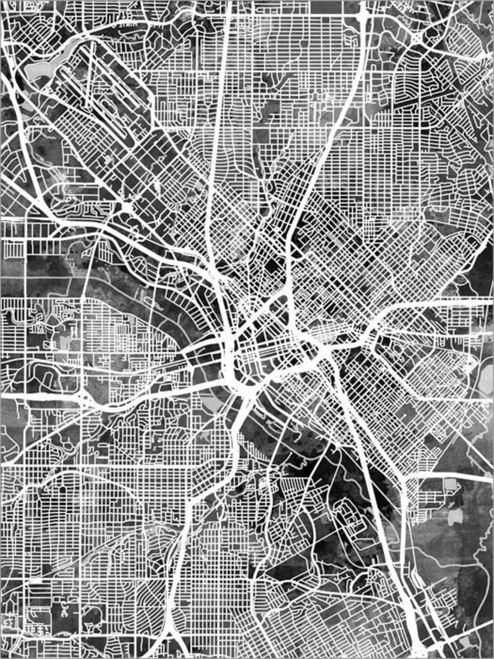 Dallas Map Dallas Texas City Map Art Print 2993 Etsy