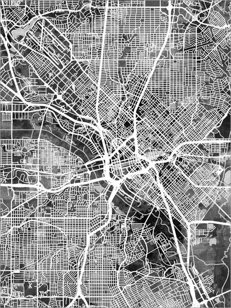 Dallas Map Dallas Texas City Map Art Print 2993 Etsy
