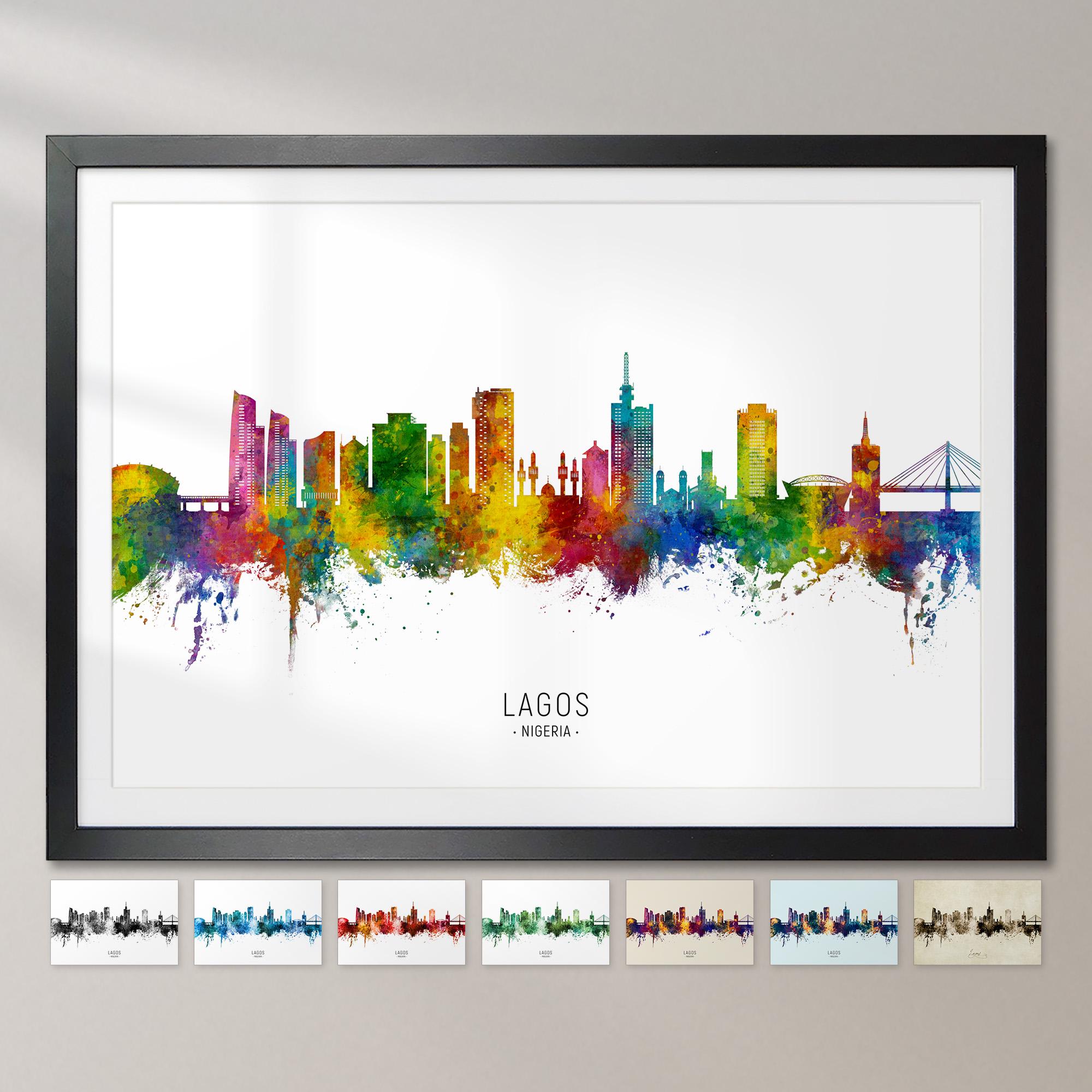 Lagos Skyline Nigeria, Cityscape Painting Art Print Poster CX (22620)