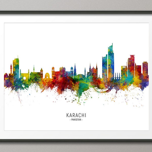 Karachi Skyline Pakistan, Cityscape Painting Art Print Poster CX (8813)