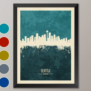 Seattle Skyline, Seattle Cityscape Washington, Watercolor Art Print Poster (4235)