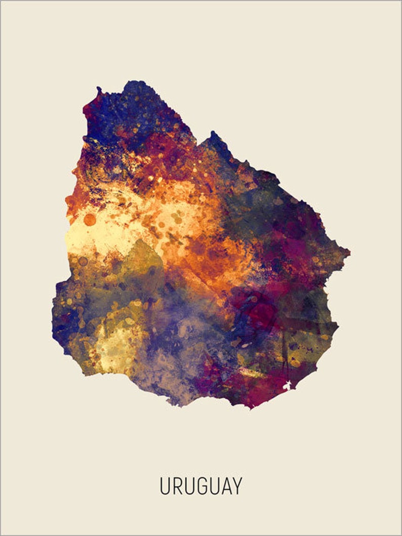 Uruguay Map Watercolour Art Print Poster Colour Black - Etsy