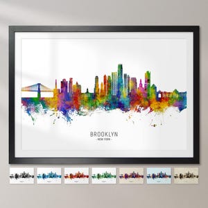 Ligne d'horizon de Brooklyn à New York, affiche d'impression d'art peinture paysage urbain CX (29252)