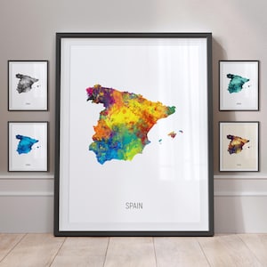 Spain Map, Watercolour Painting Art Print Poster MX (10942)