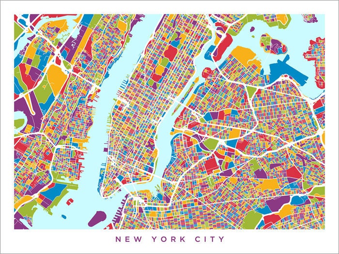 New York City Map USA Street Map of New York City Art Print | Etsy