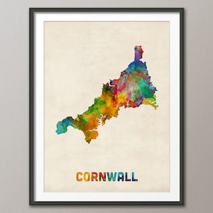 Cornwall England Aquarell Landkarte (Vereinigtes Königreich), Kunstdruck (1106)