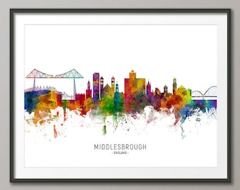 Middlesbrough Skyline England, Cityscape Painting Art Print Poster CX (6482)