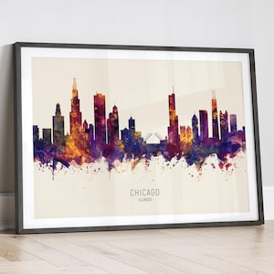 Chicago Skyline Illinois, stadsgezicht schilderij Art Print poster LX (14959)