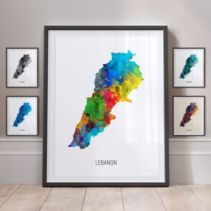 Kaart van Libanon, aquarel schilderij Art Print poster MX (10870)
