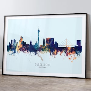 Dusseldorf Skyline Deutschland, Cityscape Painting Art Print Poster HX (12128)