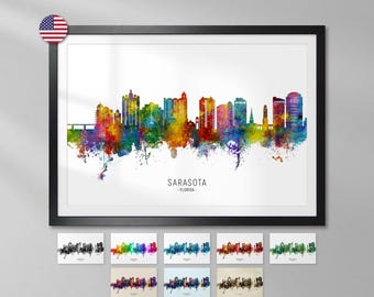 Sarasota Skyline Florida, Cityscape Painting Art Print Poster YX (21786)
