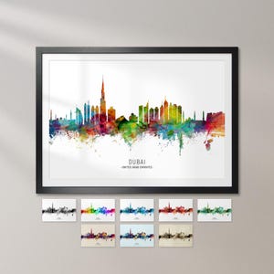 Skyline von Dubai, Vereinigte Arabische Emirate, Stadtbild-Kunstdruck-Poster KX (6496)
