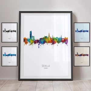 Sevilla Skyline, Sevilla Spain Cityscape Art Print Poster Portrait PX (6445)