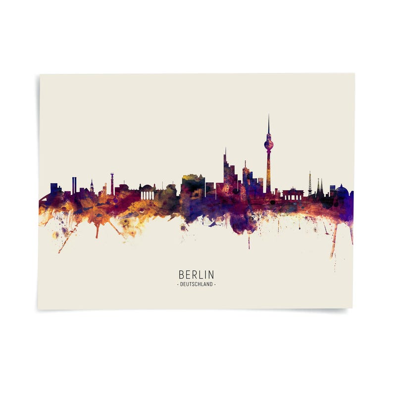 the skyline of Berlin, Germany, with a colorful and stylized representation of the city's architectural landmarks and structures.