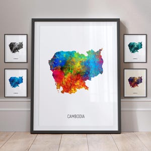 Cambodia Map, Watercolour Painting Art Print Poster MX (10799)