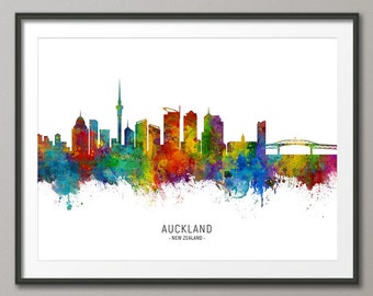 Auckland Skyline New Zealand, Cityscape Painting Art Print Poster CX (6484)