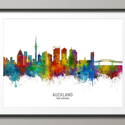 Auckland Skyline New Zealand Cityscape Painting Art Print Etsy UK