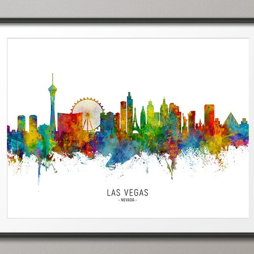 Las Vegas Skyline Nevada Cityscape Painting Art Print Poster Etsy