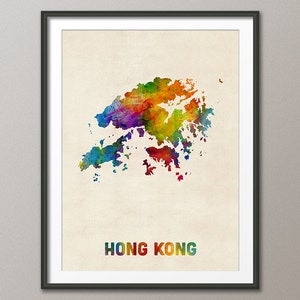 Aquarelkaart Hongkong, kunstafdruk (2129)