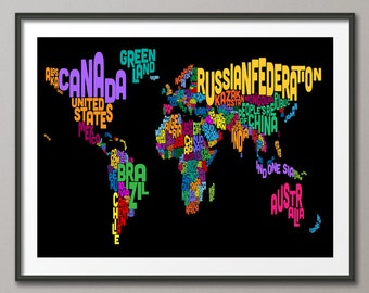 Typographic Text Map of the World Map, Art Print (606)