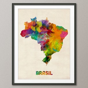 Brazil Watercolor Map (Brasil), Art Print (493)