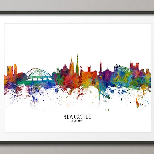 Newcastle Skyline England, Cityscape Painting Art Print Poster CX (6516)