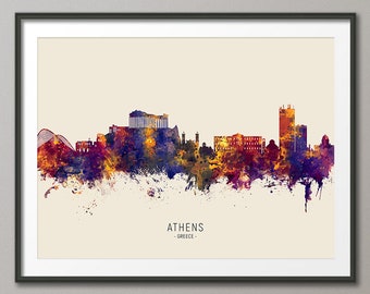 Athènes Skyline Grèce, Paysage urbain Peinture Art Imprimer Affiche LS (15139)