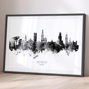 Antwerp Skyline Belgium, Cityscape Painting Art Print Poster BX (11679)