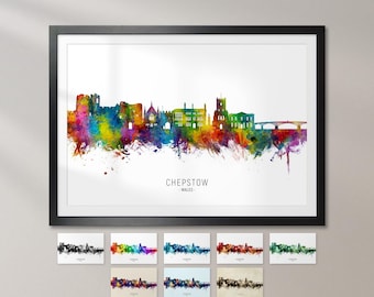 Chepstow Skyline Wales, Cityscape Art Print Poster KX (44016)