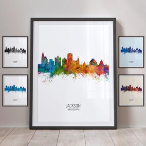 Jackson Skyline, Jackson Mississippi Stadtbild Kunstdruck Poster Portrait PX (5125)