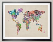 Typographic Text Map of the World Map, Art Print (889)