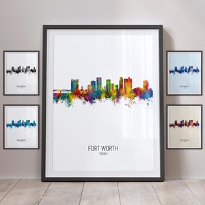 Fort Worth Skyline, Fort Worth Texas Cityscape Art Print Poster Portrait PX (32033)