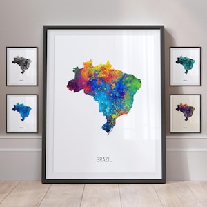 Brasilien Landkarte, Aquarell Malerei Kunstdruck Poster MX (10792)