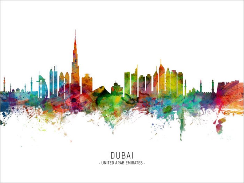 Dubai Skyline United Arab Emirates, Cityscape Painting Art Print Poster CX 6496 image 3