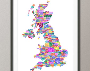 Great Britain UK City Text Map, Art Print (232)